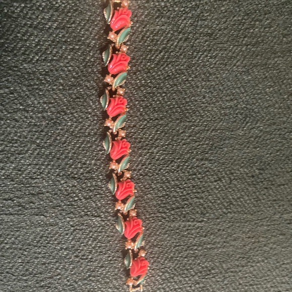 Enamel Rose Bracelet with Gold Accents - Picture 3 of 9